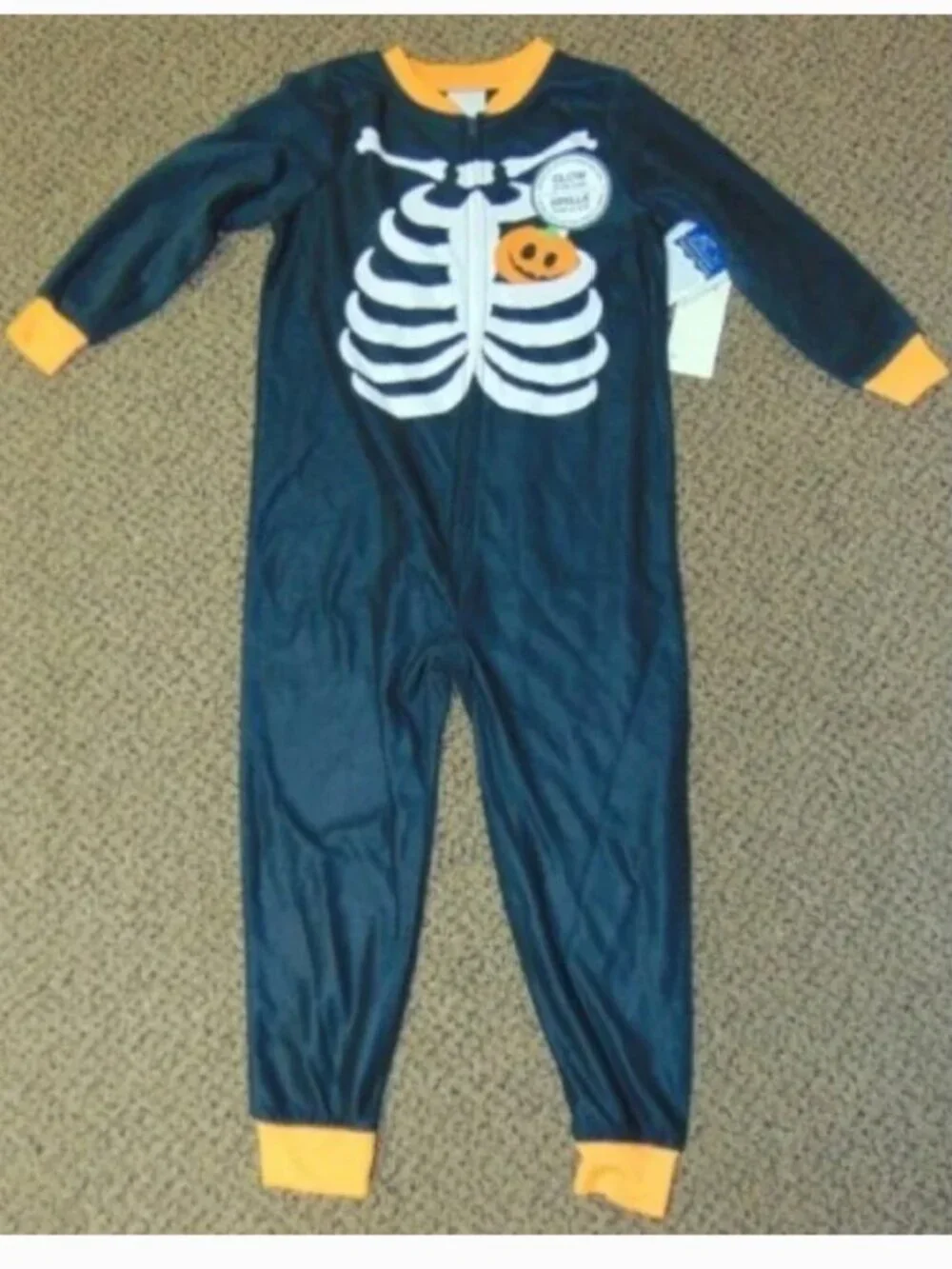Skeleton GLOW IN THE DARK 1 Pc Halloween Pajamas 2T Black Fleece Zip Toddler Boy